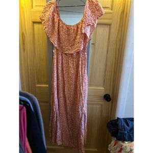 Fashion Womens Orange Floral Off Shoulder Ruffle Maxi Dress Size L New